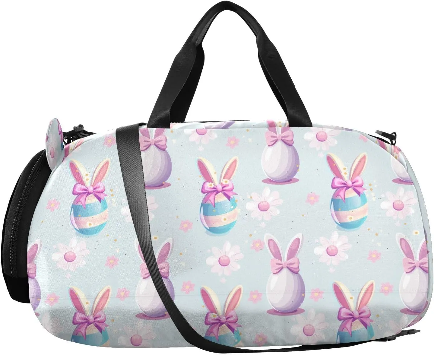VIGTRO Colorful Eggs Rabbit Ears Kids Overnight Travel Duffel Bag Sport Gym Bag for Boys Girls with Shoe Compartment, Easter Carry On Weekender Luggage Bag for Dance Swim Yoga