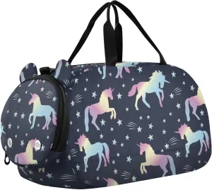 VIGTRO Colorful Magic Unicorn Star Kids Overnight Travel Duffel Bag Sport Gym Bag for Boys Girls with Shoe Compartment, Carry On Weekender Luggage Bag for Dance Swim Yoga