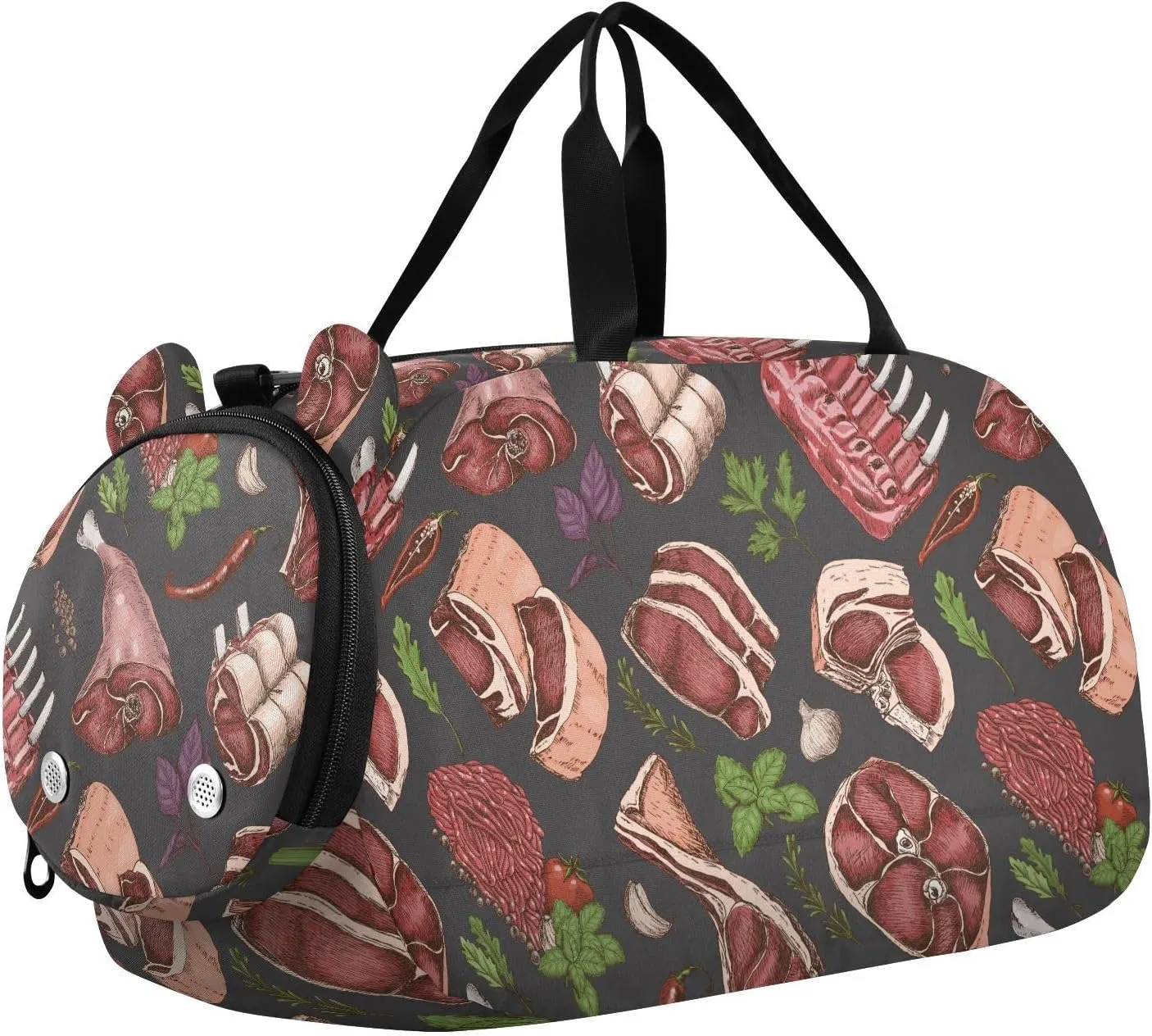 VIGTRO Colorful Meats Sketch Style Kids Overnight Travel Duffel Bag Sport Gym Bag for Boys Girls with Shoe Compartment, Carry On Weekender Luggage Bag for Dance Swim Yoga