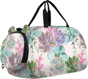 VIGTRO Colorful Succulent Plants Kids Overnight Travel Duffel Bag Sport Gym Bag for Boys Girls with Shoe Compartment, Carry On Weekender Luggage Bag for Dance Swim Yoga