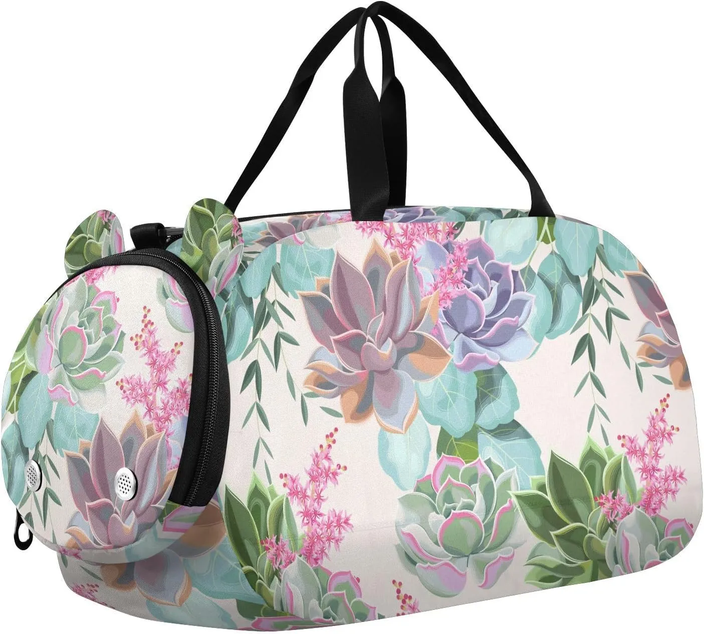 VIGTRO Colorful Succulent Plants Kids Overnight Travel Duffel Bag Sport Gym Bag for Boys Girls with Shoe Compartment, Carry On Weekender Luggage Bag for Dance Swim Yoga