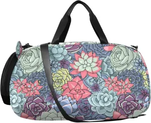 VIGTRO Colorful Succulents Plants Kids Overnight Travel Duffel Bag Sport Gym Bag for Boys Girls with Shoe Compartment, Carry On Weekender Luggage Bag for Dance Swim Yoga