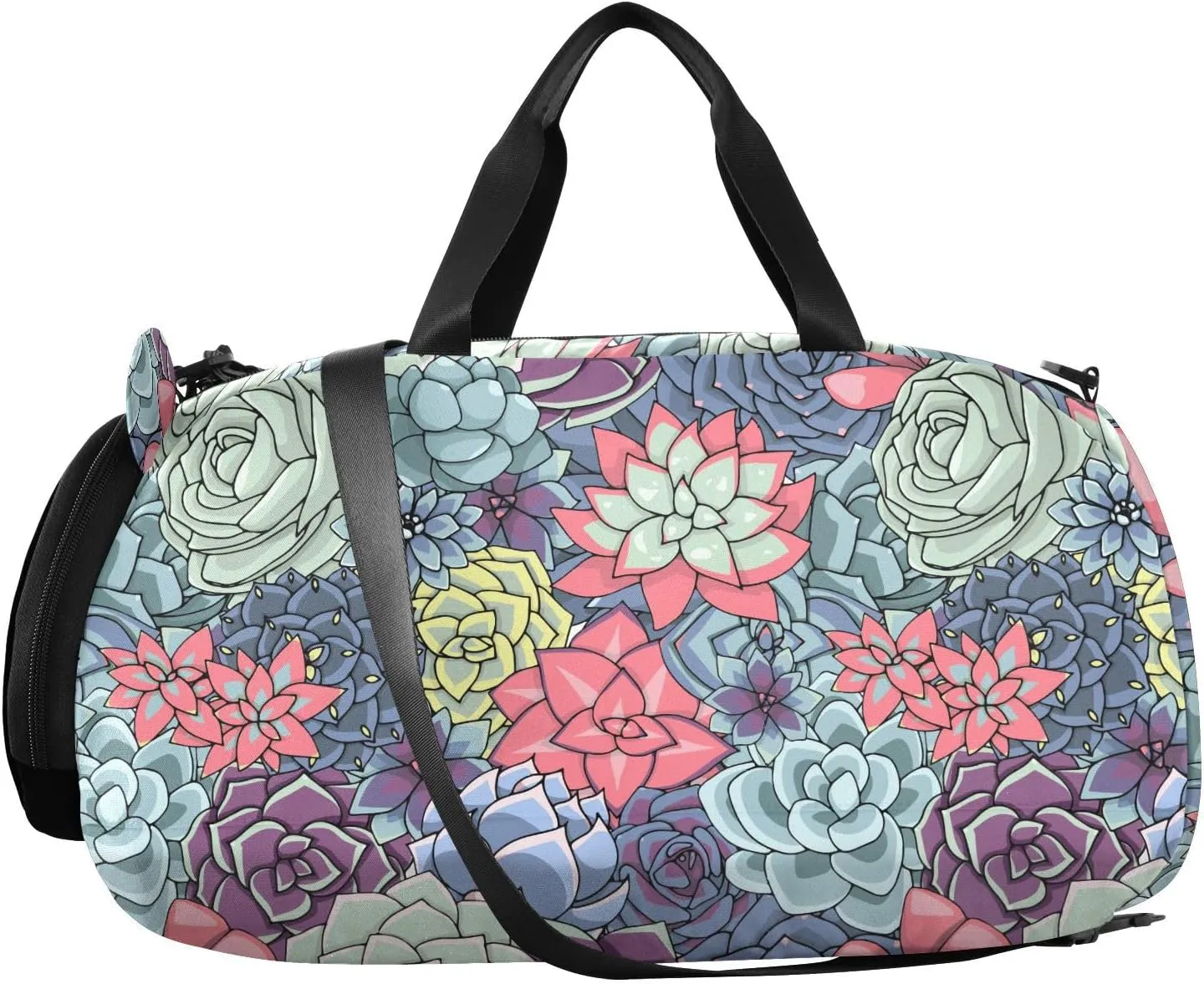 VIGTRO Colorful Succulents Plants Kids Overnight Travel Duffel Bag Sport Gym Bag for Boys Girls with Shoe Compartment, Carry On Weekender Luggage Bag for Dance Swim Yoga