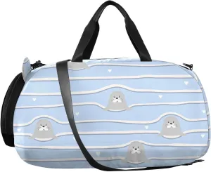 VIGTRO Cute Cartoon Seal Pattern Boys Girls Sports Travel Duffel Bags with Shoes Compartment, Weekender Overnight Gym Bag for Swimming, Dancing, Outing