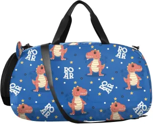VIGTRO Cute Dinosaur Cartoon Roar Kids Overnight Travel Duffel Bag Sport Gym Bag for Boys Girls with Shoe Compartment, Carry On Weekender Luggage Bag for Dance Swim Yoga