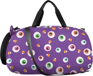 VIGTRO Cute Eyeball and Candy Kids Overnight Travel Duffel Bag Sport Gym Bag for Boys Girls with Shoe Compartment, Halloween Carry On Weekender Luggage Bag for Dance Swim Yoga