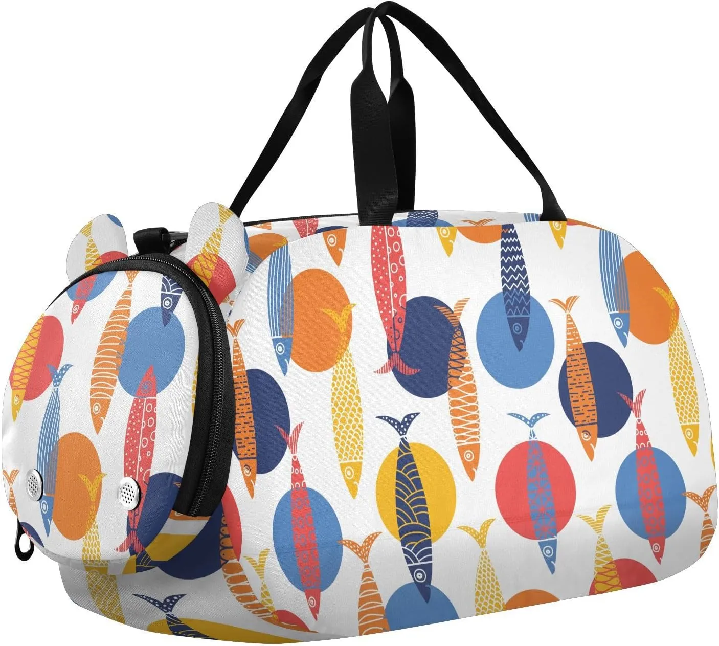 VIGTRO Cute Fish and Polka Dots Kids Overnight Travel Duffel Bag Sport Gym Bag for Boys Girls with Shoe Compartment, Carry On Weekender Luggage Bag for Dance Swim Yoga