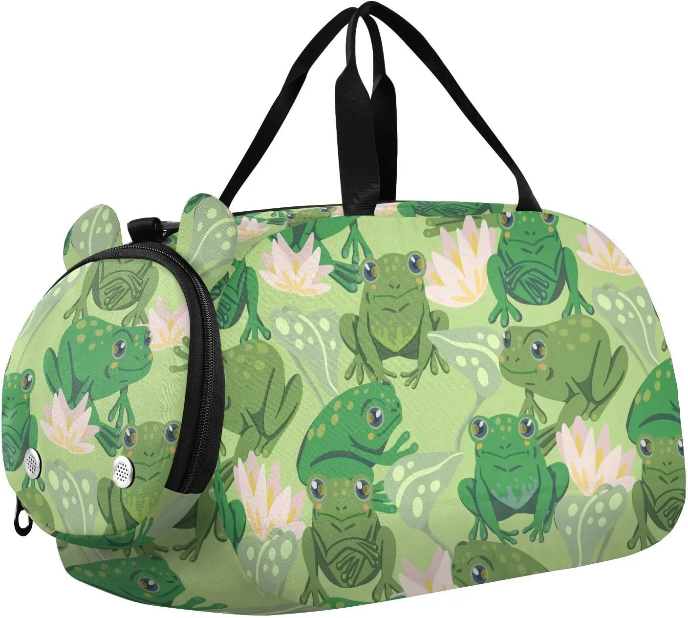 VIGTRO Cute Frogs Water Leaves Plants Kids Overnight Travel Duffel Bag Sport Gym Bag for Boys Girls with Shoe Compartment, Carry On Weekender Luggage Bag for Dance Swim Yoga