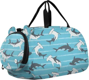 VIGTRO Cute Hammerhead Shark Pattern Kids Overnight Travel Duffel Bag Sport Gym Bag for Boys Girls with Shoe Compartment, Carry On Weekender Luggage Bag for Dance Swim Yoga