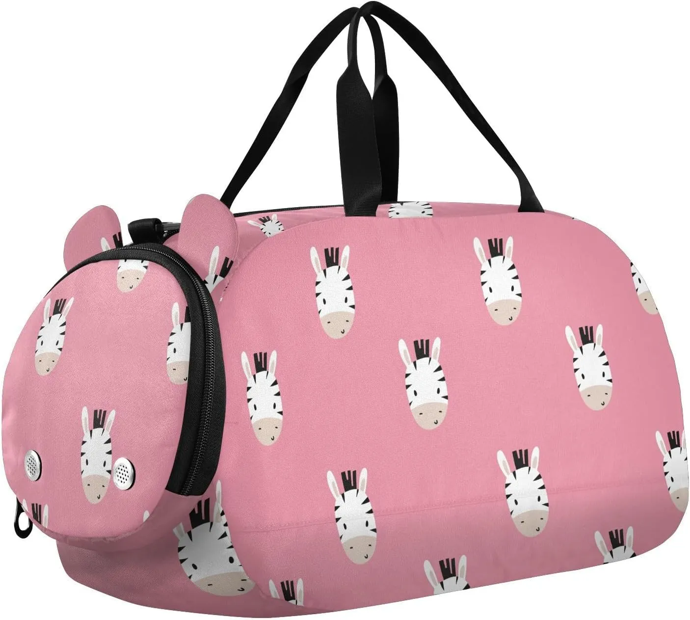 VIGTRO Cute Pink African Zebra Kids Overnight Travel Duffel Bag Sport Gym Bag for Boys Girls with Shoe Compartment, Carry On Weekender Luggage Bag for Dance Swim Yoga