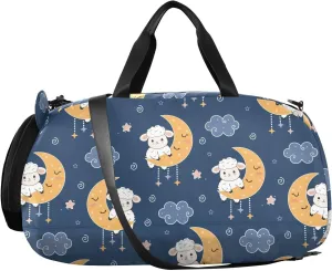 VIGTRO Cute Sheep Moon Cartoon Kids Overnight Travel Duffel Bag Sport Gym Bag for Boys Girls with Shoe Compartment, Carry On Weekender Luggage Bag for Dance Swim Yoga
