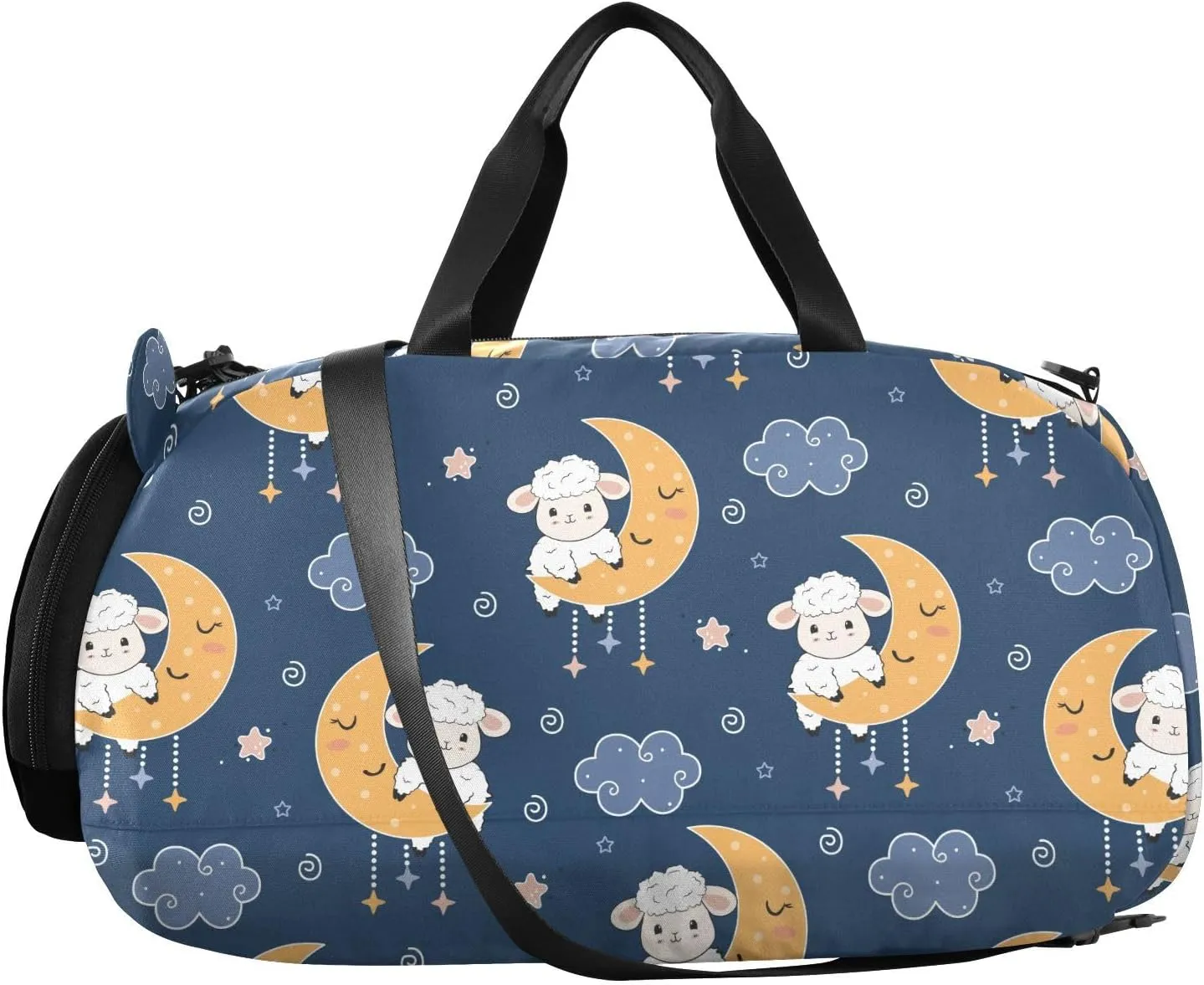 VIGTRO Cute Sheep Moon Cartoon Kids Overnight Travel Duffel Bag Sport Gym Bag for Boys Girls with Shoe Compartment, Carry On Weekender Luggage Bag for Dance Swim Yoga