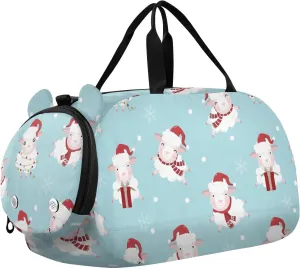 VIGTRO Cute Sheep Wear Christmas Hat Kids Overnight Travel Duffel Bag Sport Gym Bag for Boys Girls with Shoe Compartment, Carry On Weekender Luggage Bag for Dance Swim Yoga