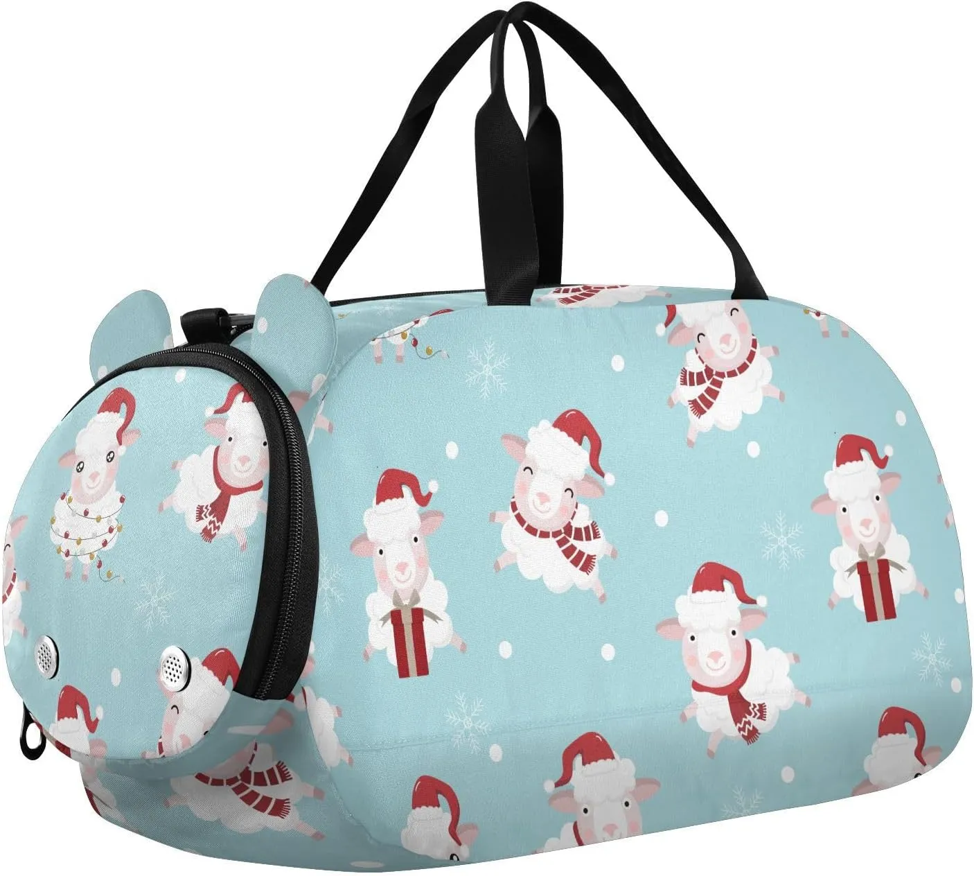 VIGTRO Cute Sheep Wear Christmas Hat Kids Overnight Travel Duffel Bag Sport Gym Bag for Boys Girls with Shoe Compartment, Carry On Weekender Luggage Bag for Dance Swim Yoga
