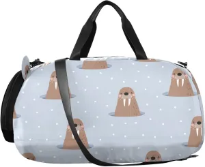 VIGTRO Cute Walrus Pattern Kids Overnight Travel Duffel Bag Sport Gym Bag for Boys Girls with Shoe Compartment, Carry On Weekender Luggage Bag for Dance Swim Yoga