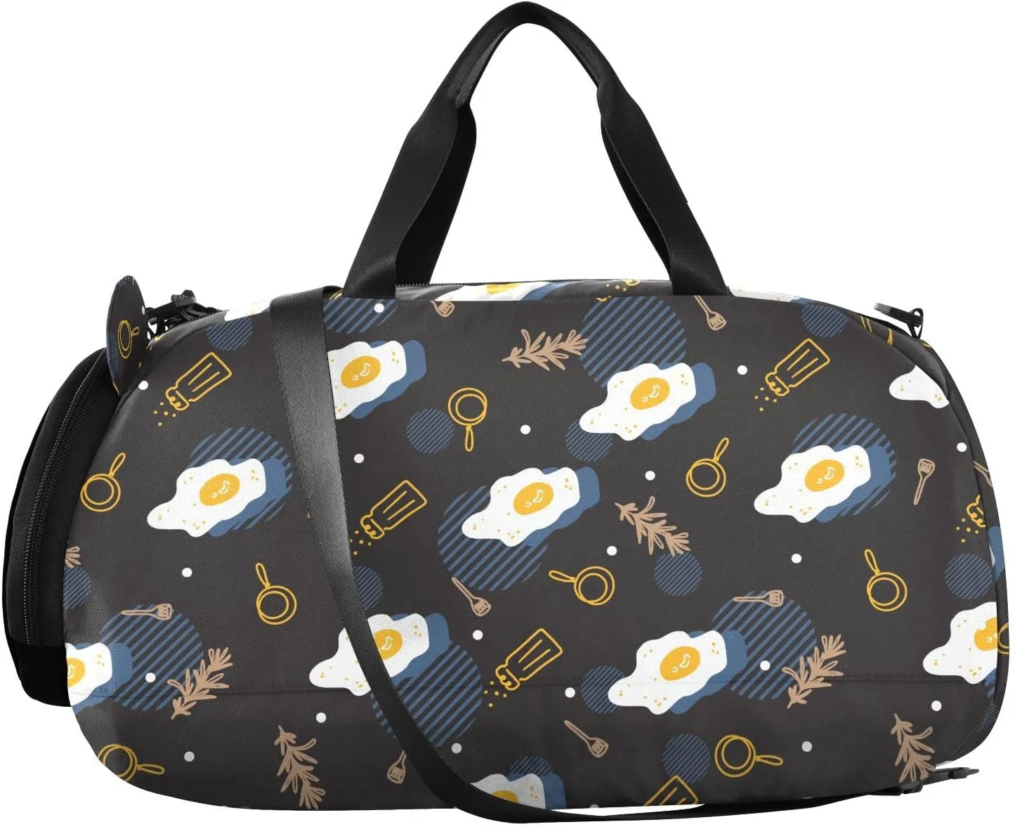 VIGTRO Delicious Fresh Fried Egg Food Kids Overnight Travel Duffel Bag Sport Gym Bag for Boys Girls with Shoe Compartment, Carry On Weekender Luggage Bag for Dance Swim Yoga