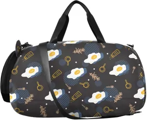 VIGTRO Delicious Fresh Fried Egg Food Kids Overnight Travel Duffel Bag Sport Gym Bag for Boys Girls with Shoe Compartment, Carry On Weekender Luggage Bag for Dance Swim Yoga