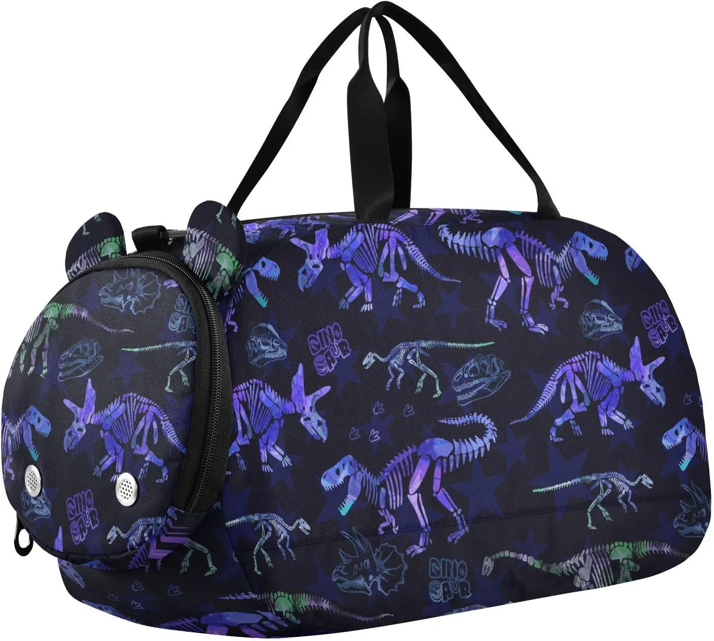 VIGTRO Dinosaur Skeleton Grunge Pattern Kids Overnight Travel Duffel Bag Sport Gym Bag for Boys Girls with Shoe Compartment, Carry On Weekender Luggage Bag for Dance Swim Yoga