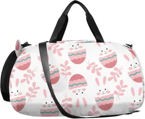 VIGTRO Easter Cute Rabbit Eggs Kids Overnight Travel Duffel Bag Sport Gym Bag for Boys Girls with Shoe Compartment, Carry On Weekender Luggage Bag for Dance Swim Yoga