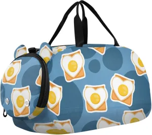 VIGTRO Egg Heart Toast Pattern Kids Overnight Travel Duffel Bag Sport Gym Bag for Boys Girls with Shoe Compartment, Carry On Weekender Luggage Bag for Dance Swim Yoga