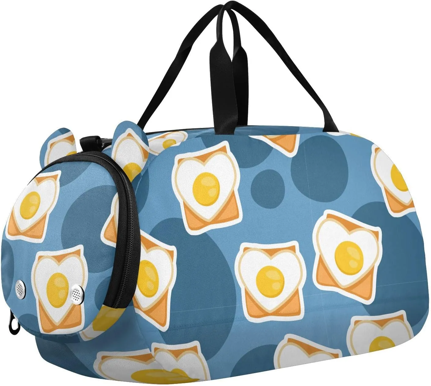 VIGTRO Egg Heart Toast Pattern Kids Overnight Travel Duffel Bag Sport Gym Bag for Boys Girls with Shoe Compartment, Carry On Weekender Luggage Bag for Dance Swim Yoga