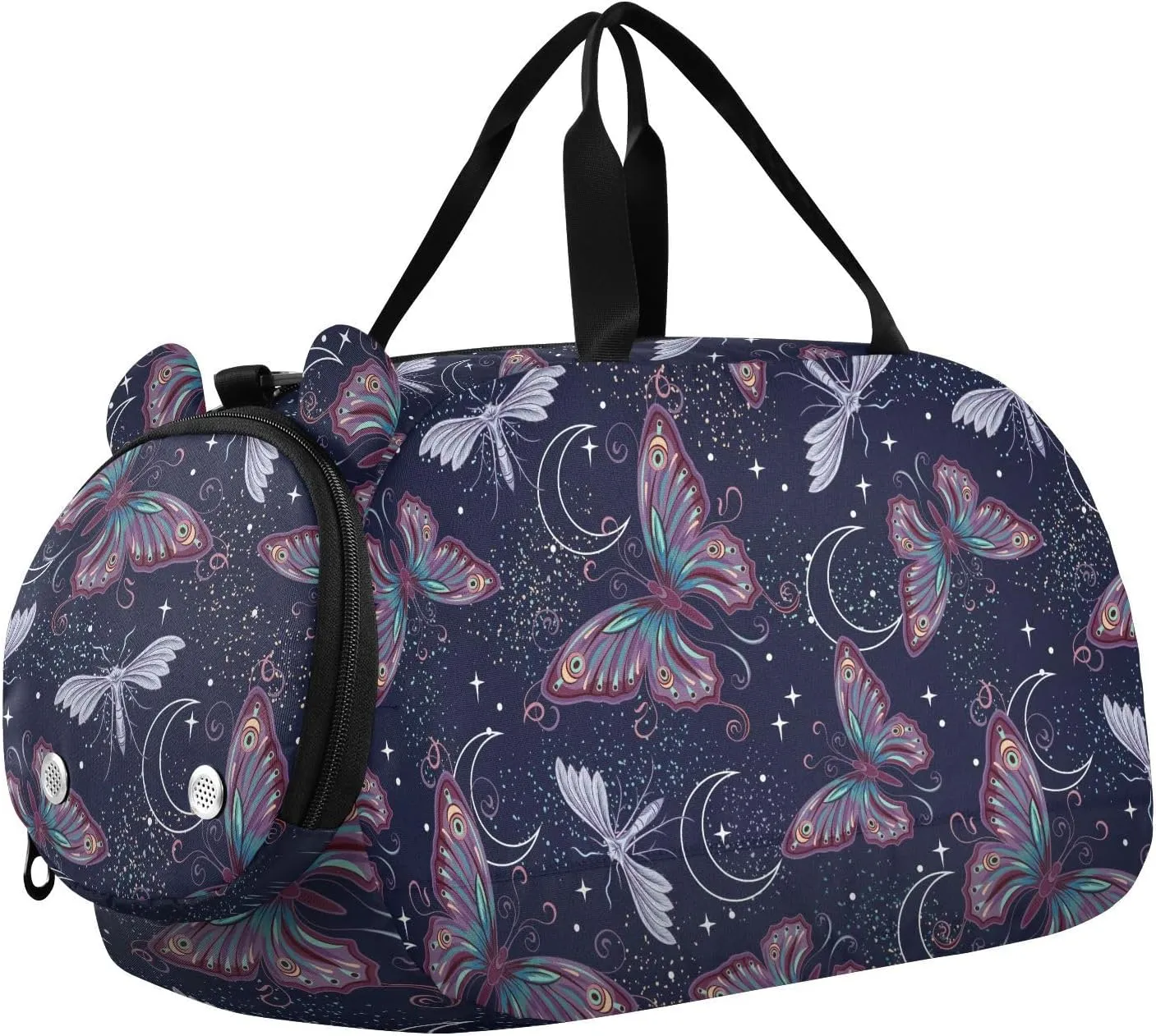 VIGTRO Fantasy Butterfly Moths Moon Kids Overnight Travel Duffel Bag Sport Gym Bag for Boys Girls with Shoe Compartment, Carry On Weekender Luggage Bag for Dance Swim Yoga