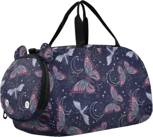VIGTRO Fantasy Butterfly Moths Moon Kids Overnight Travel Duffel Bag Sport Gym Bag for Boys Girls with Shoe Compartment, Carry On Weekender Luggage Bag for Dance Swim Yoga