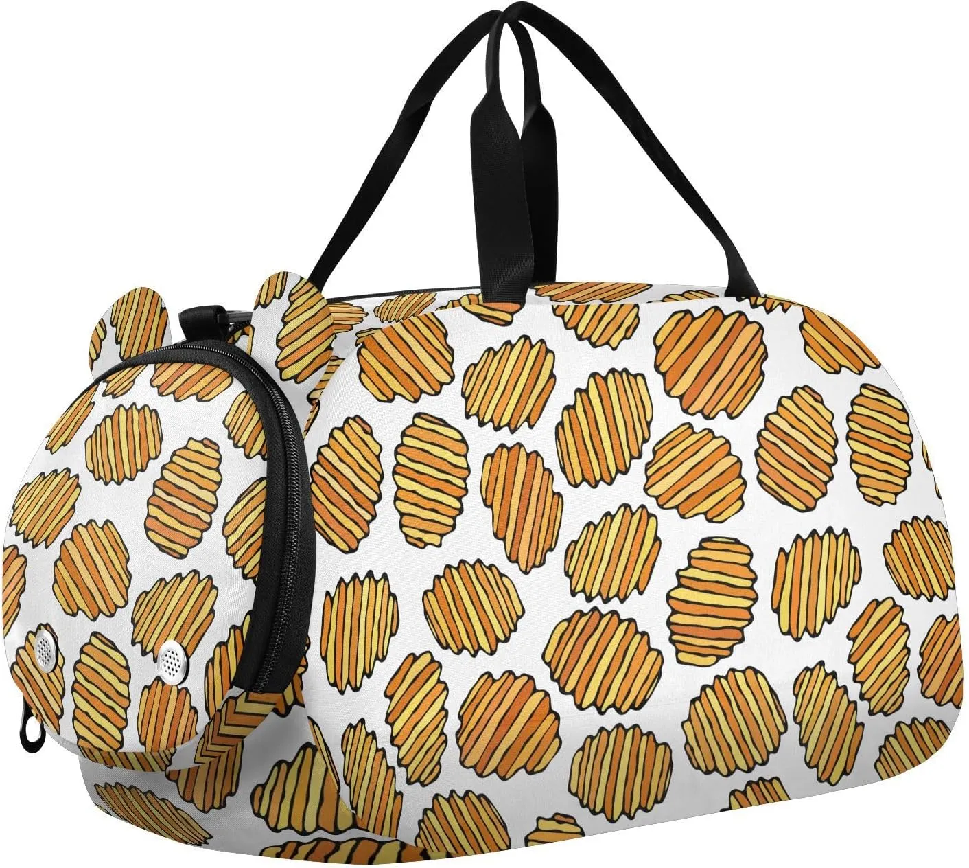 VIGTRO Food Potato Chips Pattern Kids Overnight Travel Duffel Bag Sport Gym Bag for Boys Girls with Shoe Compartment, Carry On Weekender Luggage Bag for Dance Swim Yoga