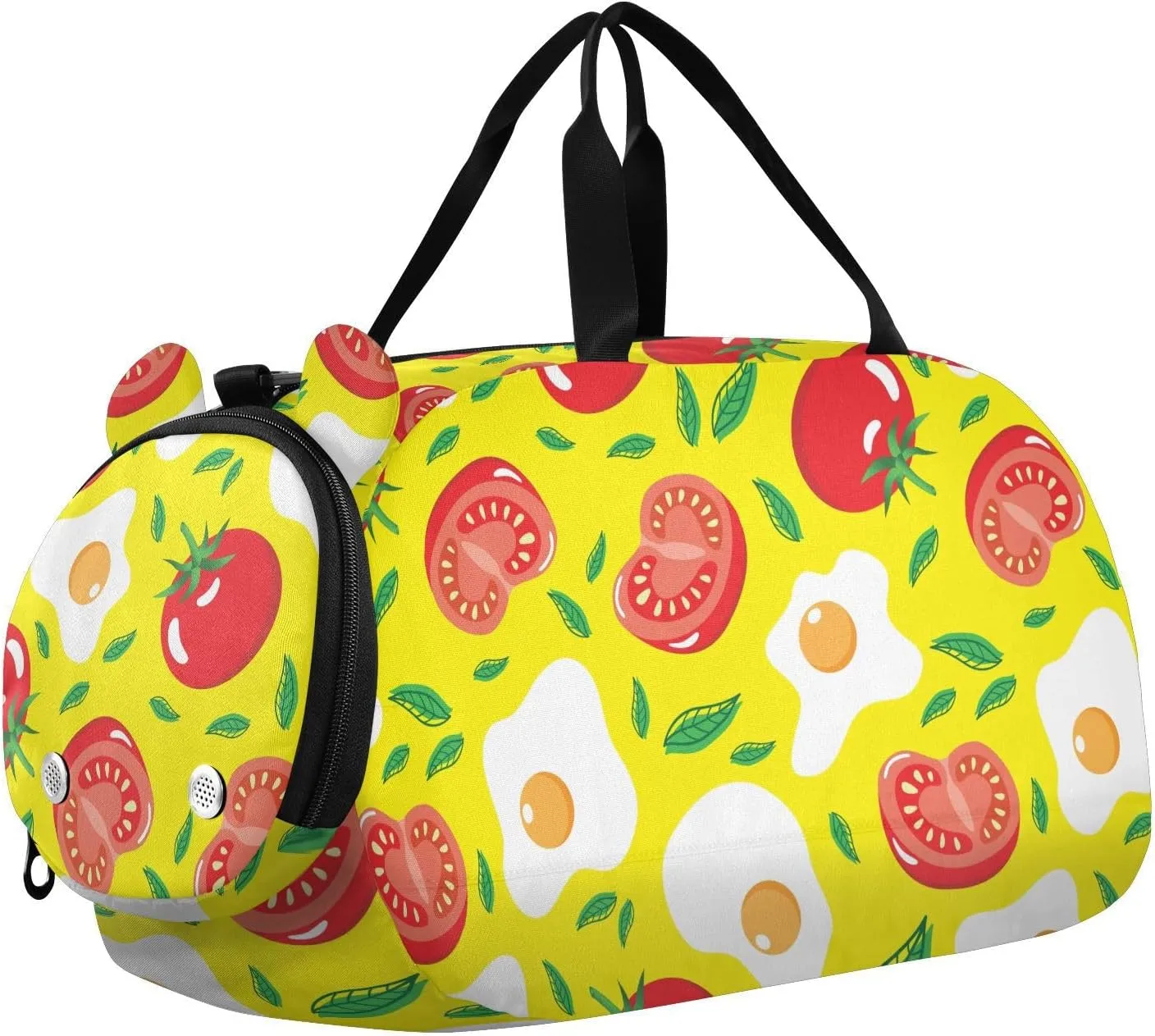 VIGTRO Fried Egg Tomato Fruit Kids Overnight Travel Duffel Bag Sport Gym Bag for Boys Girls with Shoe Compartment, Carry On Weekender Luggage Bag for Dance Swim Yoga