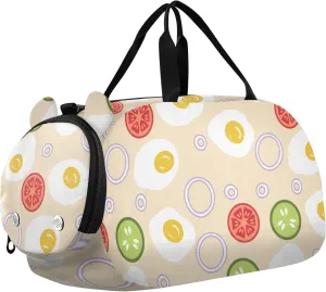 VIGTRO Fried Eggs Seasonal Vegetables Kids Overnight Travel Duffel Bag Sport Gym Bag for Boys Girls with Shoe Compartment, Carry On Weekender Luggage Bag for Dance Swim Yoga
