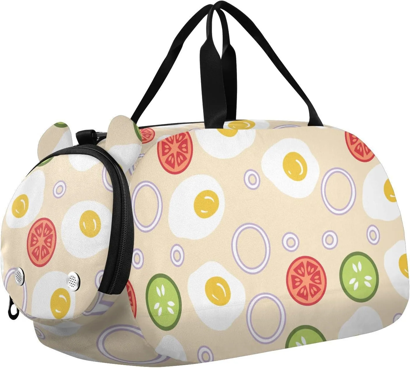 VIGTRO Fried Eggs Seasonal Vegetables Kids Overnight Travel Duffel Bag Sport Gym Bag for Boys Girls with Shoe Compartment, Carry On Weekender Luggage Bag for Dance Swim Yoga