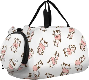 VIGTRO Funny Cow Cartoon Character Kids Overnight Travel Duffel Bag Sport Gym Bag for Boys Girls with Shoe Compartment, Carry On Weekender Luggage Bag for Dance Swim Yoga