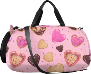 VIGTRO Heart Sweets Cookie Kids Overnight Travel Duffel Bag Sport Gym Bag for Boys Girls with Shoe Compartment, Carry On Weekender Luggage Bag for Dance Swim Yoga