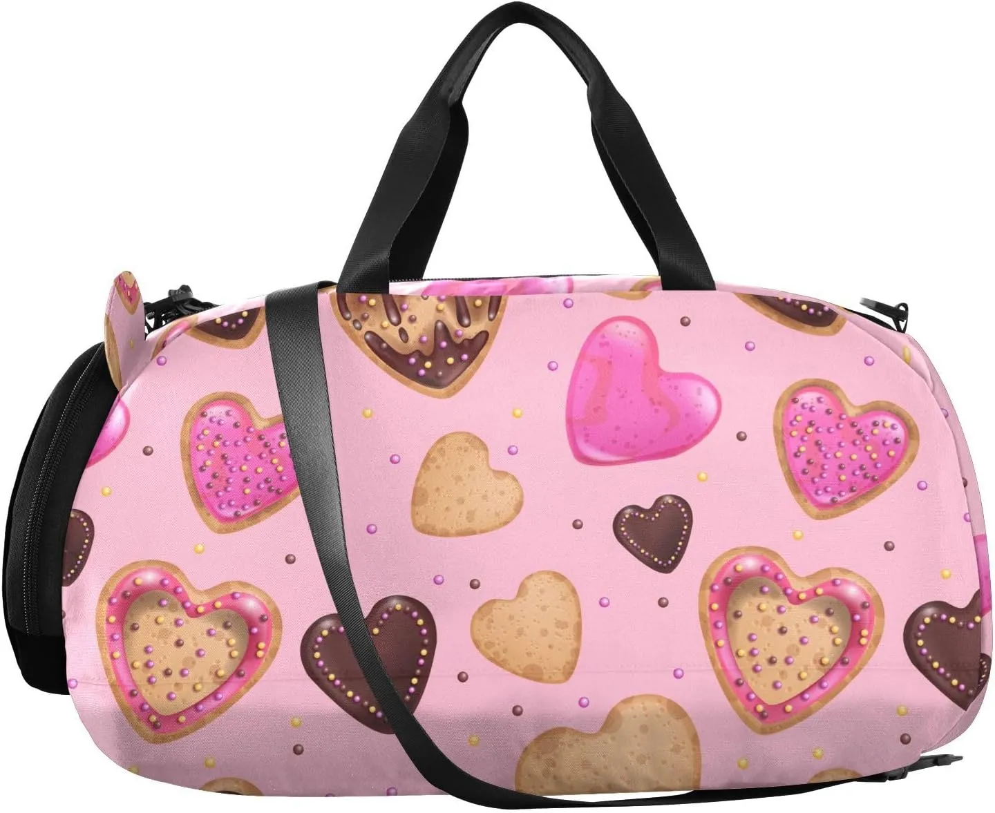 VIGTRO Heart Sweets Cookie Kids Overnight Travel Duffel Bag Sport Gym Bag for Boys Girls with Shoe Compartment, Carry On Weekender Luggage Bag for Dance Swim Yoga