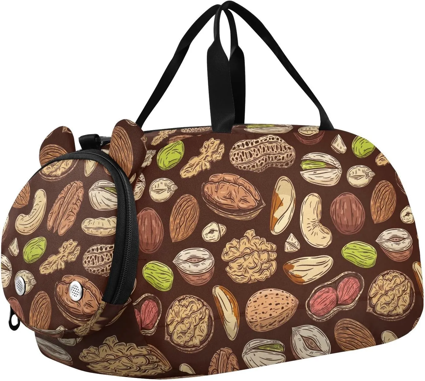 VIGTRO Mixed Nuts Dark Background Kids Overnight Travel Duffel Bag Sport Gym Bag for Boys Girls with Shoe Compartment, Carry On Weekender Luggage Bag for Dance Swim Yoga