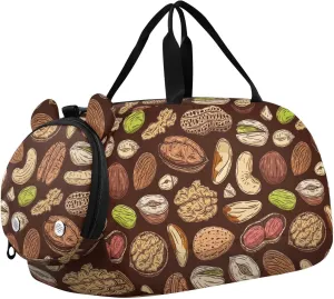 VIGTRO Mixed Nuts Dark Background Kids Overnight Travel Duffel Bag Sport Gym Bag for Boys Girls with Shoe Compartment, Carry On Weekender Luggage Bag for Dance Swim Yoga