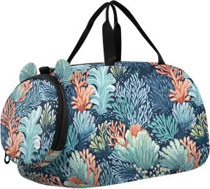 VIGTRO Ocean Underwater Coral Reef Kids Overnight Travel Duffel Bag Sport Gym Bag for Boys Girls with Shoe Compartment, Carry On Weekender Luggage Bag for Dance Swim Yoga