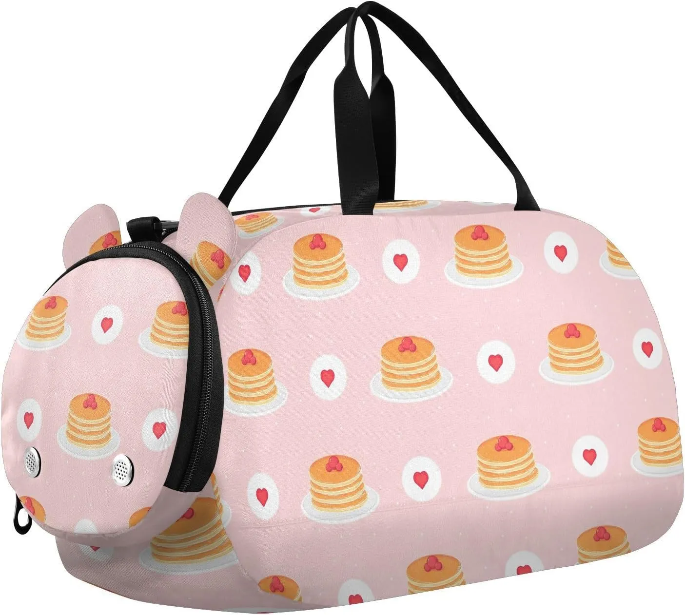 VIGTRO Pancakes with Berries Pink Hearts Kids Overnight Travel Duffel Bag Sport Gym Bag for Boys Girls with Shoe Compartment, Carry On Weekender Luggage Bag for Dance Swim Yoga