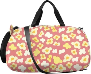 VIGTRO Pattern Popcorn Red Background Kids Overnight Travel Duffel Bag Sport Gym Bag for Boys Girls with Shoe Compartment, Carry On Weekender Luggage Bag for Dance Swim Yoga