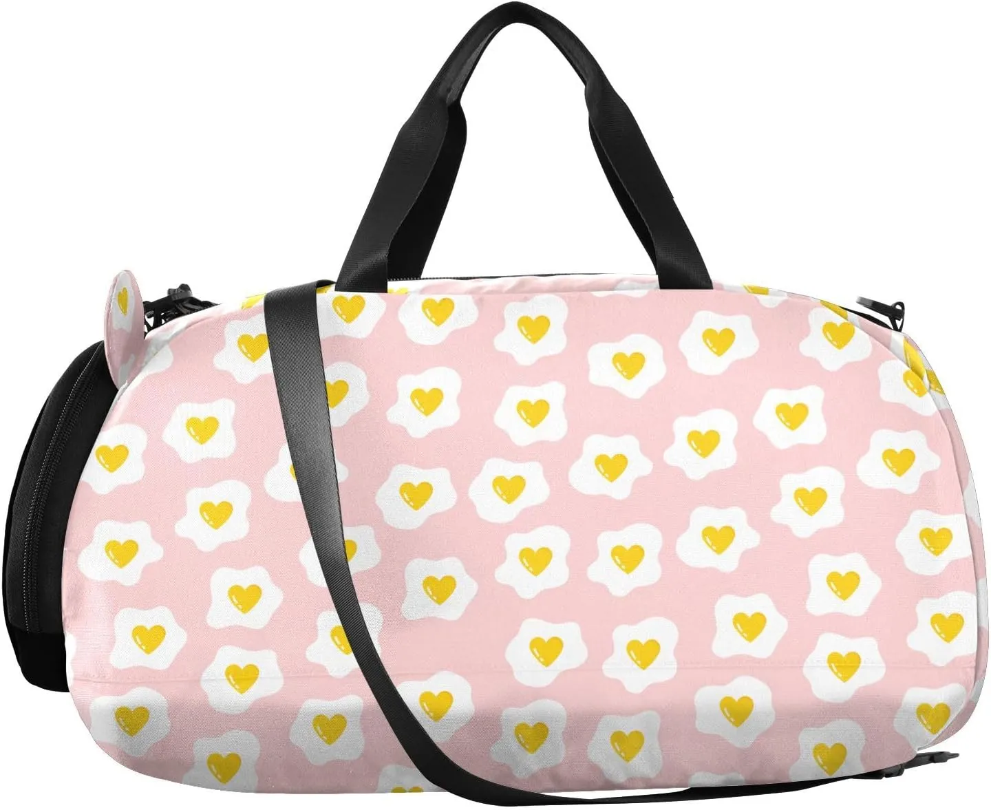 VIGTRO Pink Egg Hearts Kids Overnight Travel Duffel Bag Sport Gym Bag for Boys Girls with Shoe Compartment, Carry On Weekender Luggage Bag for Dance Swim Yoga