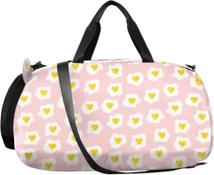 VIGTRO Pink Egg Hearts Kids Overnight Travel Duffel Bag Sport Gym Bag for Boys Girls with Shoe Compartment, Carry On Weekender Luggage Bag for Dance Swim Yoga