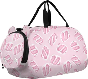 VIGTRO Pink Sweet Marshmallow Kids Overnight Travel Duffel Bag Sport Gym Bag for Boys Girls with Shoe Compartment, Carry On Weekender Luggage Bag for Dance Swim Yoga