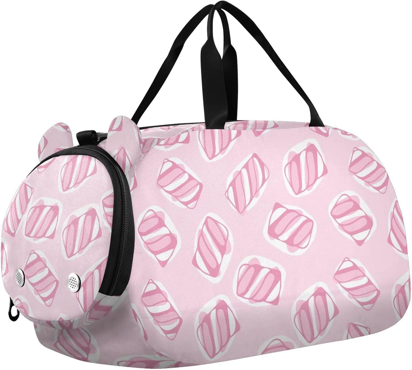 VIGTRO Pink Sweet Marshmallow Kids Overnight Travel Duffel Bag Sport Gym Bag for Boys Girls with Shoe Compartment, Carry On Weekender Luggage Bag for Dance Swim Yoga