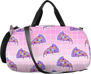 VIGTRO Psychedelic Pizza Kids Overnight Travel Duffel Bag Sport Gym Bag for Boys Girls with Shoe Compartment, Fantasy Purple Carry On Weekender Luggage Bag for Dance Swim Yoga