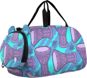 VIGTRO Purple Africa Drums Kids Overnight Travel Duffel Bag Sport Gym Bag for Boys Girls with Shoe Compartment, Carry On Weekender Luggage Bag for Dance Swim Yoga