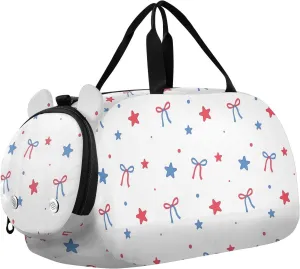 VIGTRO Red and Blue Ribbon Kids Overnight Travel Duffel Bag Sport Gym Bag for Boys Girls with Shoe Compartment, 4th Of July Carry On Weekender Luggage Bag for Dance Swim Yoga
