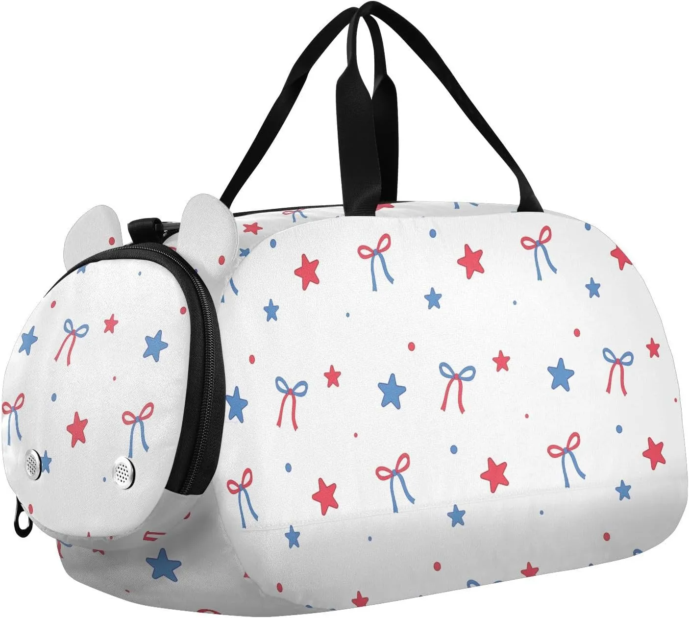 VIGTRO Red and Blue Ribbon Kids Overnight Travel Duffel Bag Sport Gym Bag for Boys Girls with Shoe Compartment, 4th Of July Carry On Weekender Luggage Bag for Dance Swim Yoga