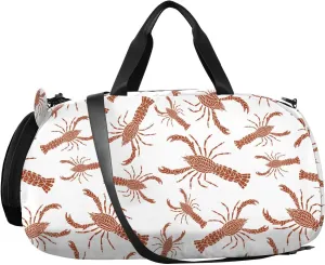 VIGTRO Red Crayfish Seamless Pattern Kids Overnight Travel Duffel Bag Sport Gym Bag for Boys Girls with Shoe Compartment, Carry On Weekender Luggage Bag for Dance Swim Yoga