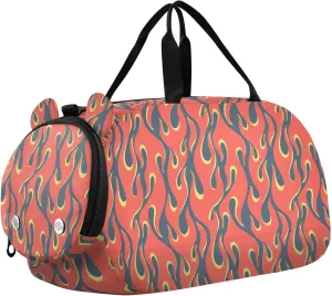 VIGTRO Red with Yellow Fire Flames Kids Overnight Travel Duffel Bag Sport Gym Bag for Boys Girls with Shoe Compartment, Carry On Weekender Luggage Bag for Dance Swim Yoga