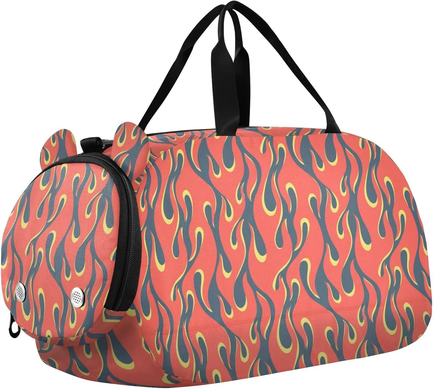 VIGTRO Red with Yellow Fire Flames Kids Overnight Travel Duffel Bag Sport Gym Bag for Boys Girls with Shoe Compartment, Carry On Weekender Luggage Bag for Dance Swim Yoga